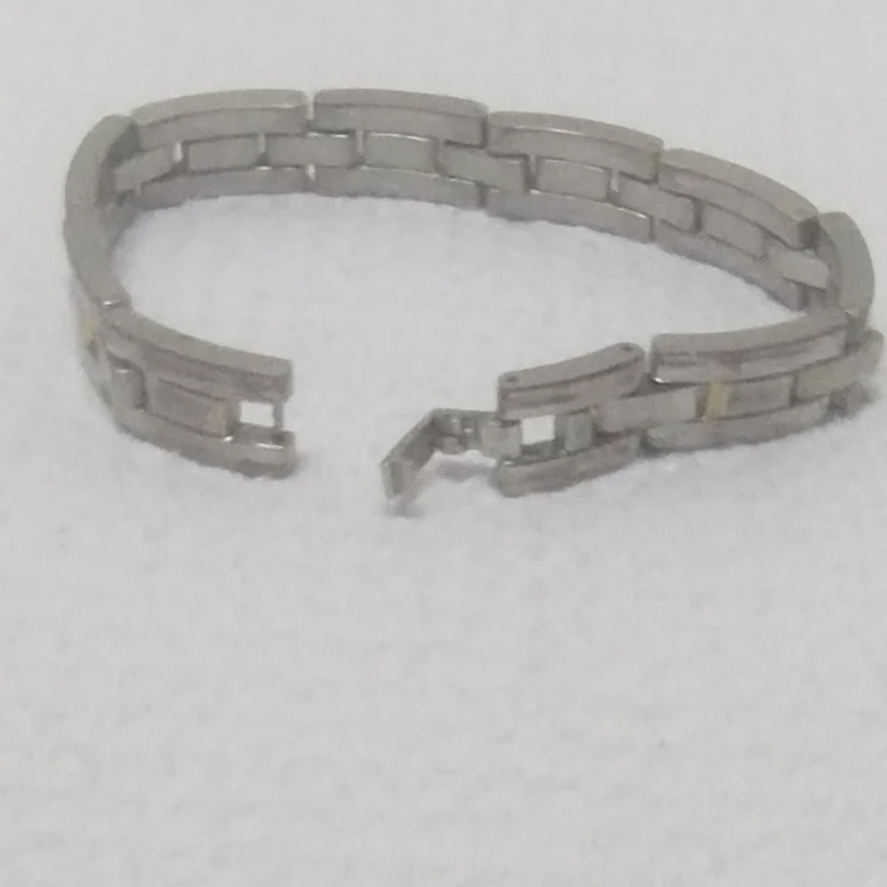 Two Tone Silver Gold Brick Link Bracelet 7.5 Inch Unisex Mixed Metal Gorpcore